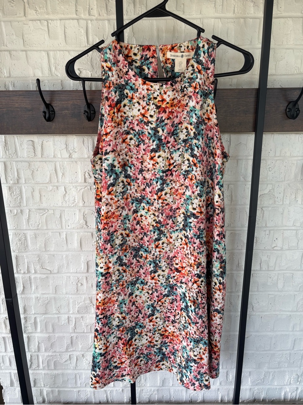 Boden Floral Sleeveless Midi Dress in Pink, Orange & Teal